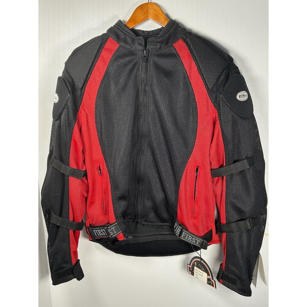 First Racing Ballistic Armored Riding Motorcycle Jacket Mens LRG Black/Red Mesh